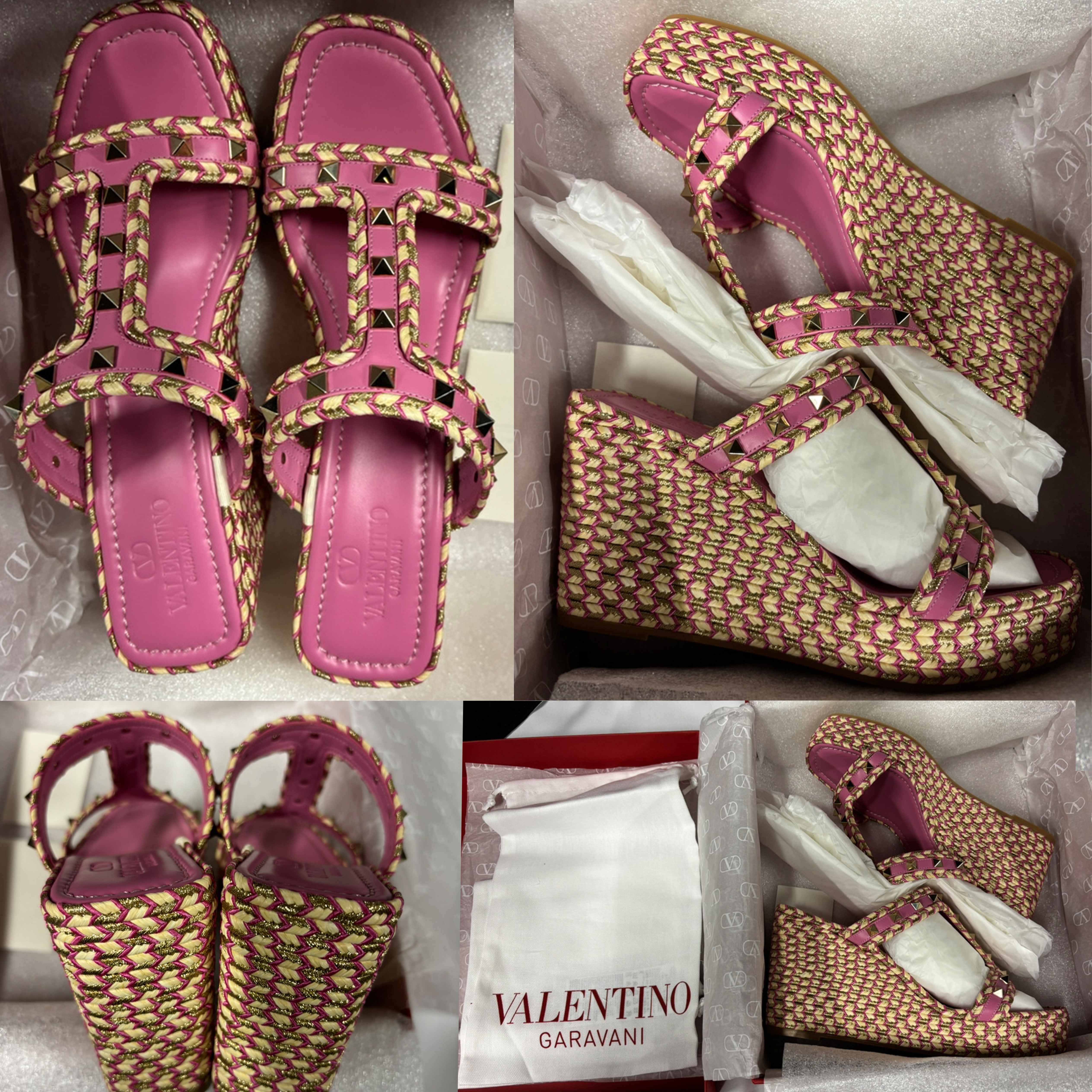 関送込】VALENTINO ロックスタッズ レザー ウェッジ サンダル