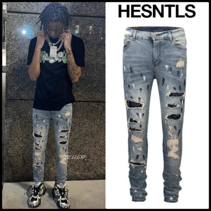関税/送料込み【H.ESNTLS】ダメージスキニージーンズ (HESNTLS/デニム