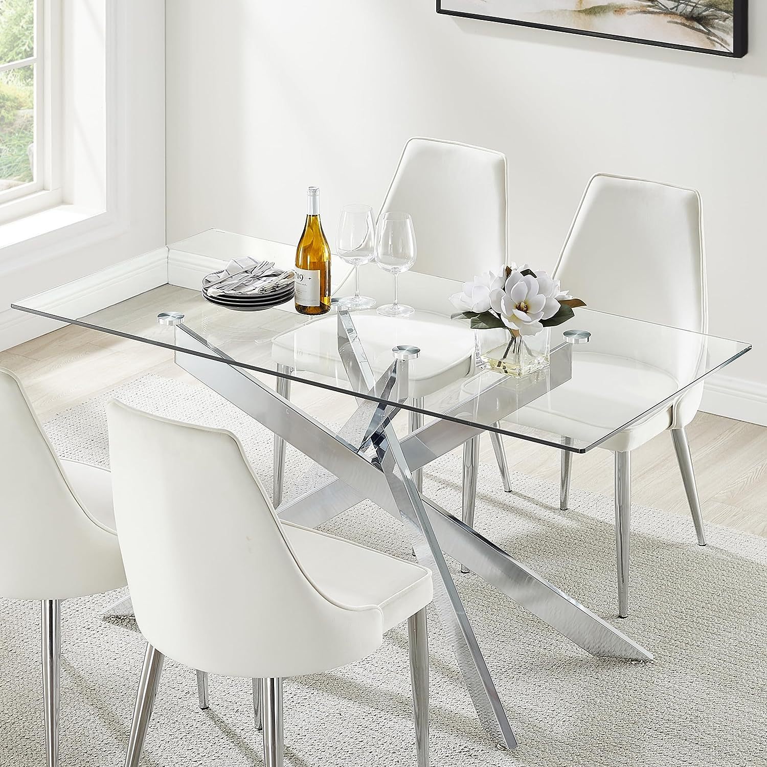 ミッドセンチュリーメタルレッグダイニングテーブル/シルバー (机