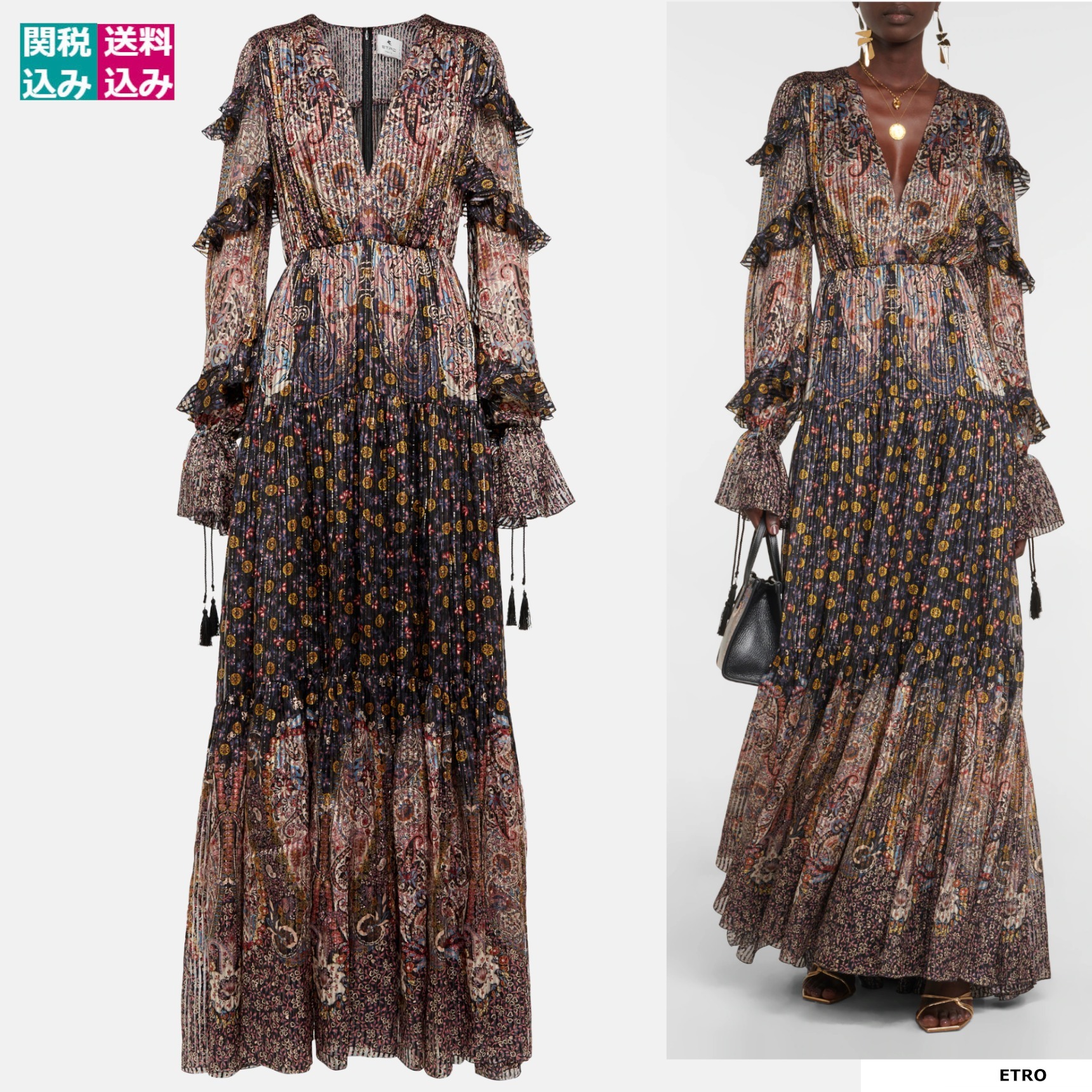 ETRO エトロ ワンピース Paisley pleated metallic silk 738993 (ETRO