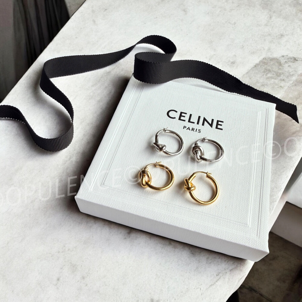 CELINE セリーヌ メンズ ノットスモールフープ ピアス シルバー