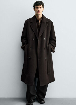 ZARA ウールベルト付きダブルブレストコート 選べるカラー 新作 (ZARA