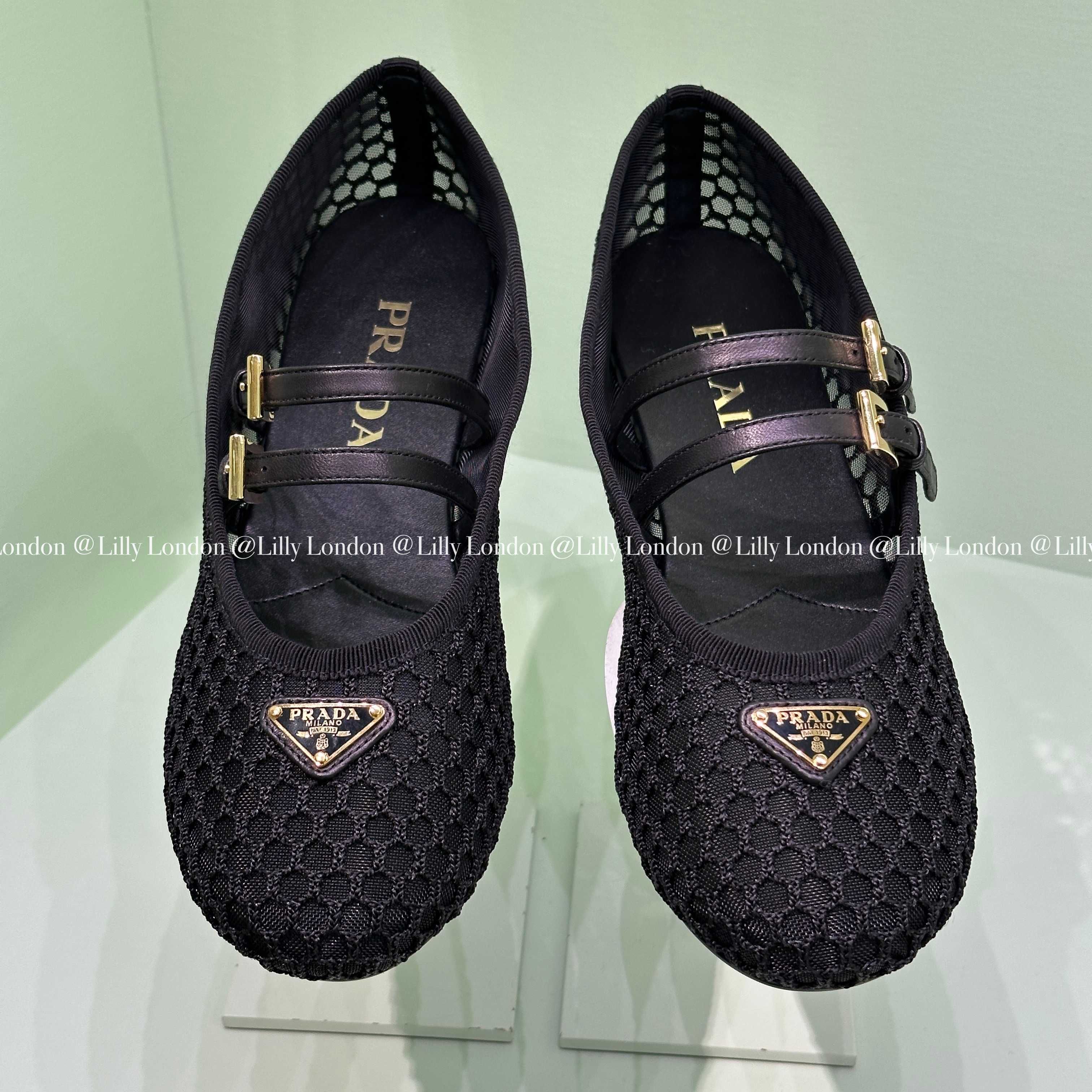 PRADA プラダ サンダル 23.5 ミュール 黒 バラ お花モチーフ 37 PRADA