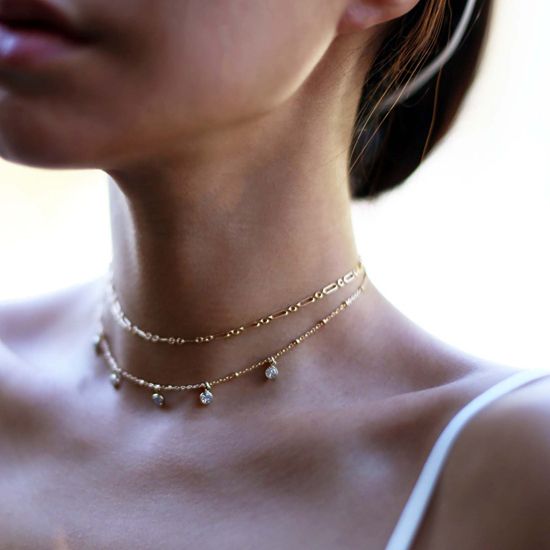 国内発送】14KGF/SV* 5粒CZダイヤ チョーカー/2色 (ネックレス