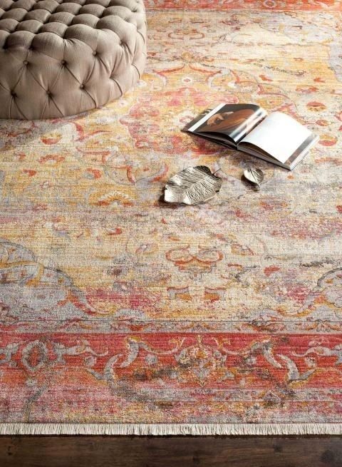 ヴィンテージデザイン☆ペルシャ調ラグ ピンク系 91cm x 152cm (ラグ