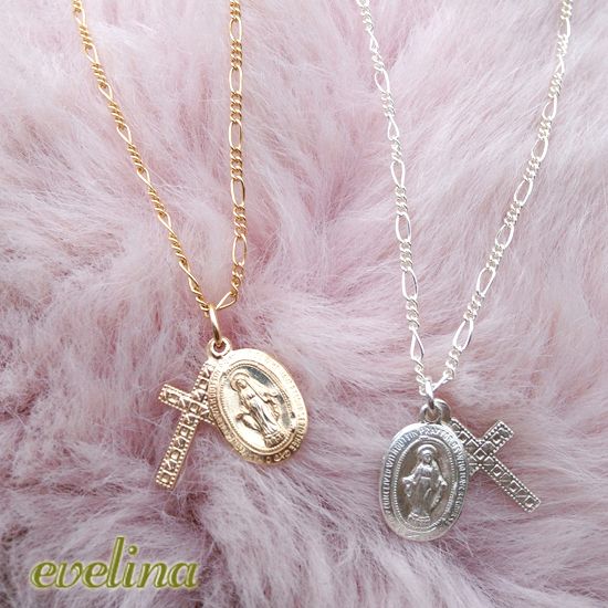 国内発送】K14GF* 聖母マリアのメダイ & クロス ネックレス
