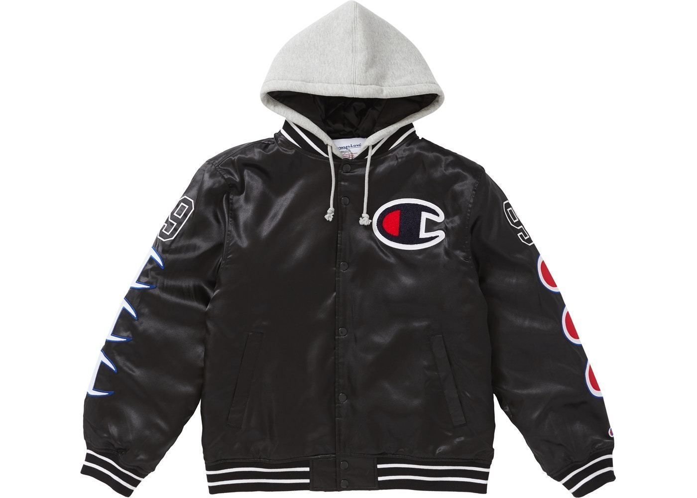 Supreme Champion Hooded Satin Varsity Jacket Black (Supreme