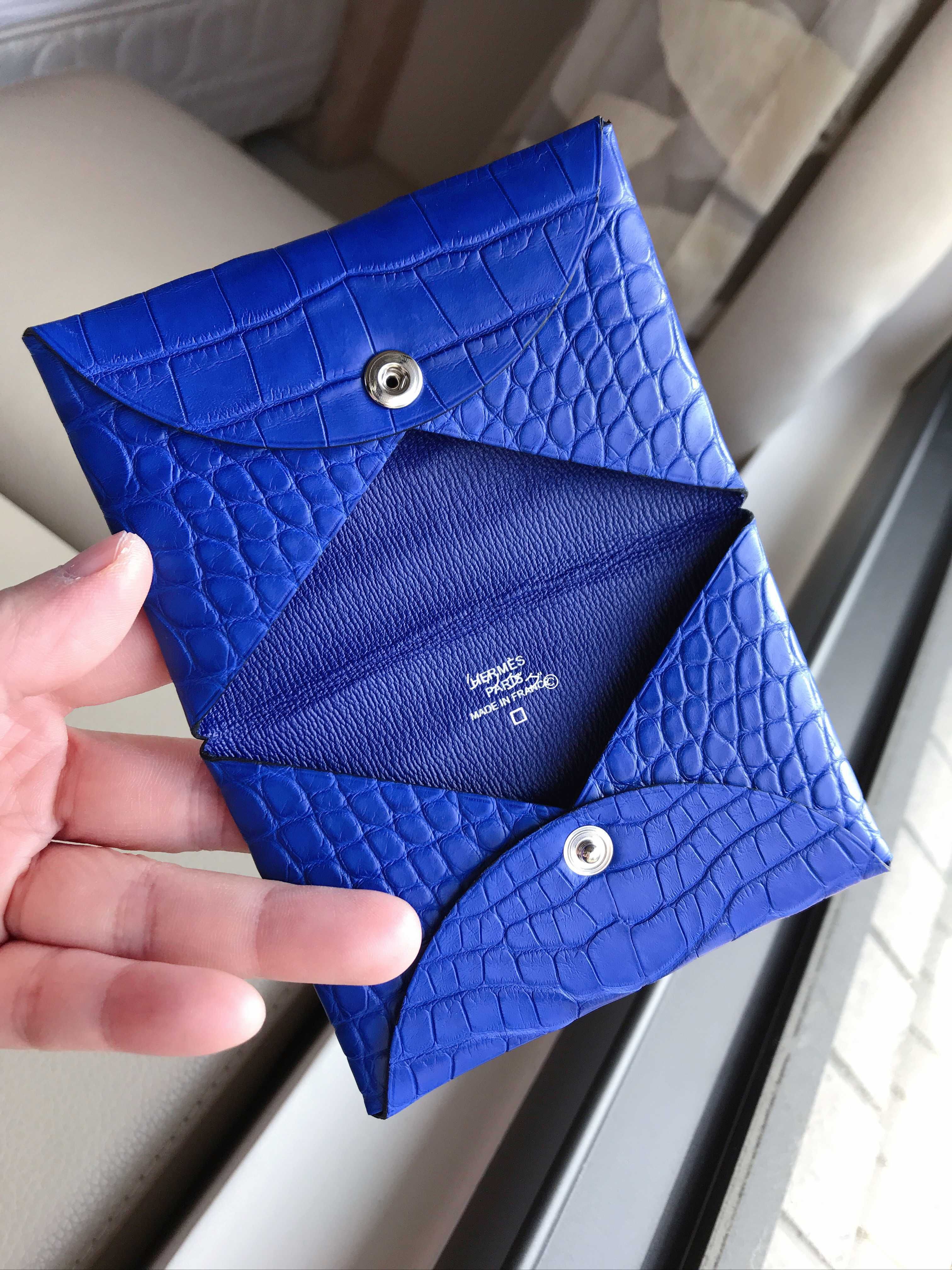 エルメス)ブルーエレクトリック☆クロコカルヴィ☆カードケース