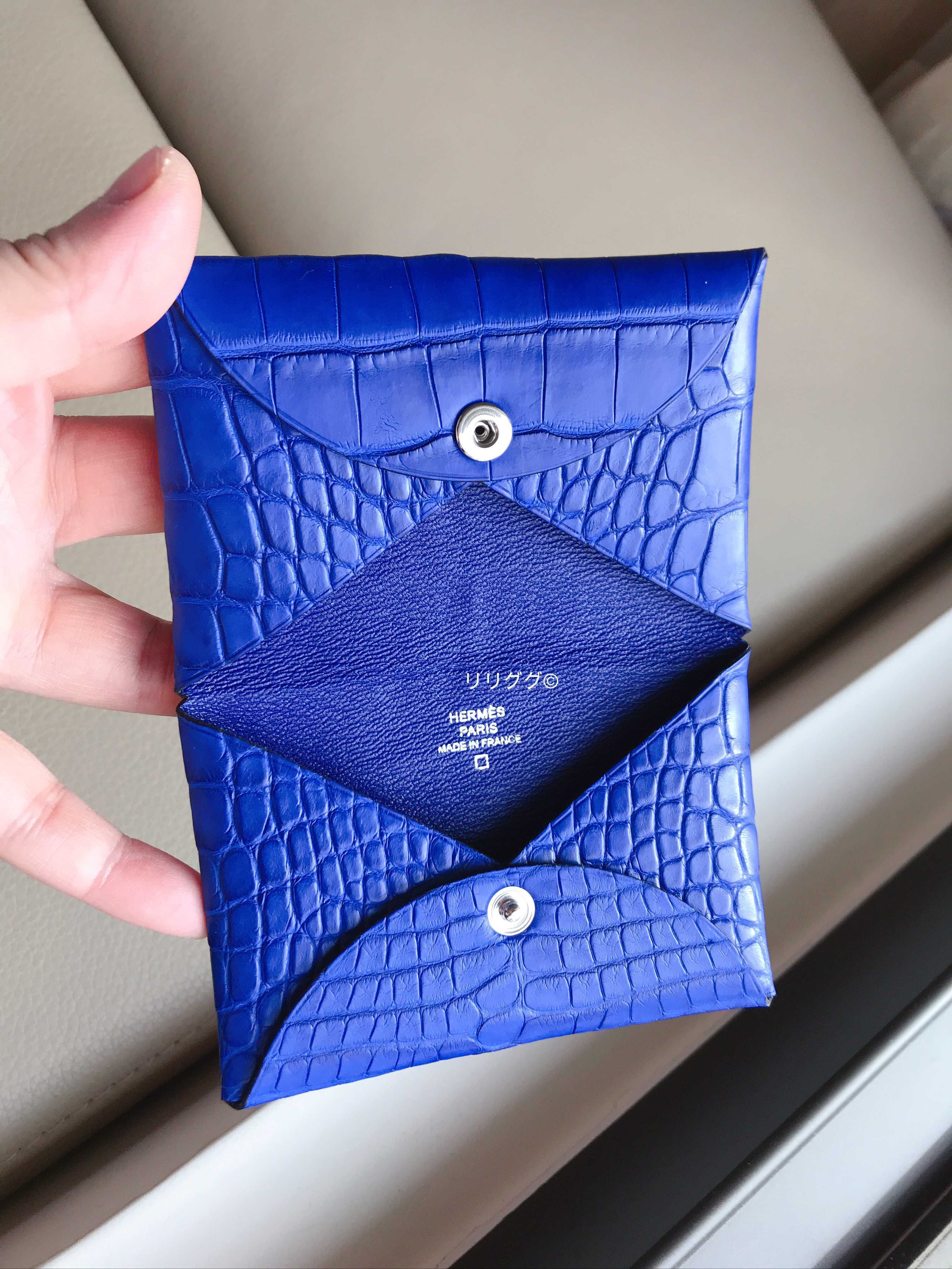 エルメス)ブルーエレクトリック☆クロコカルヴィ☆カードケース