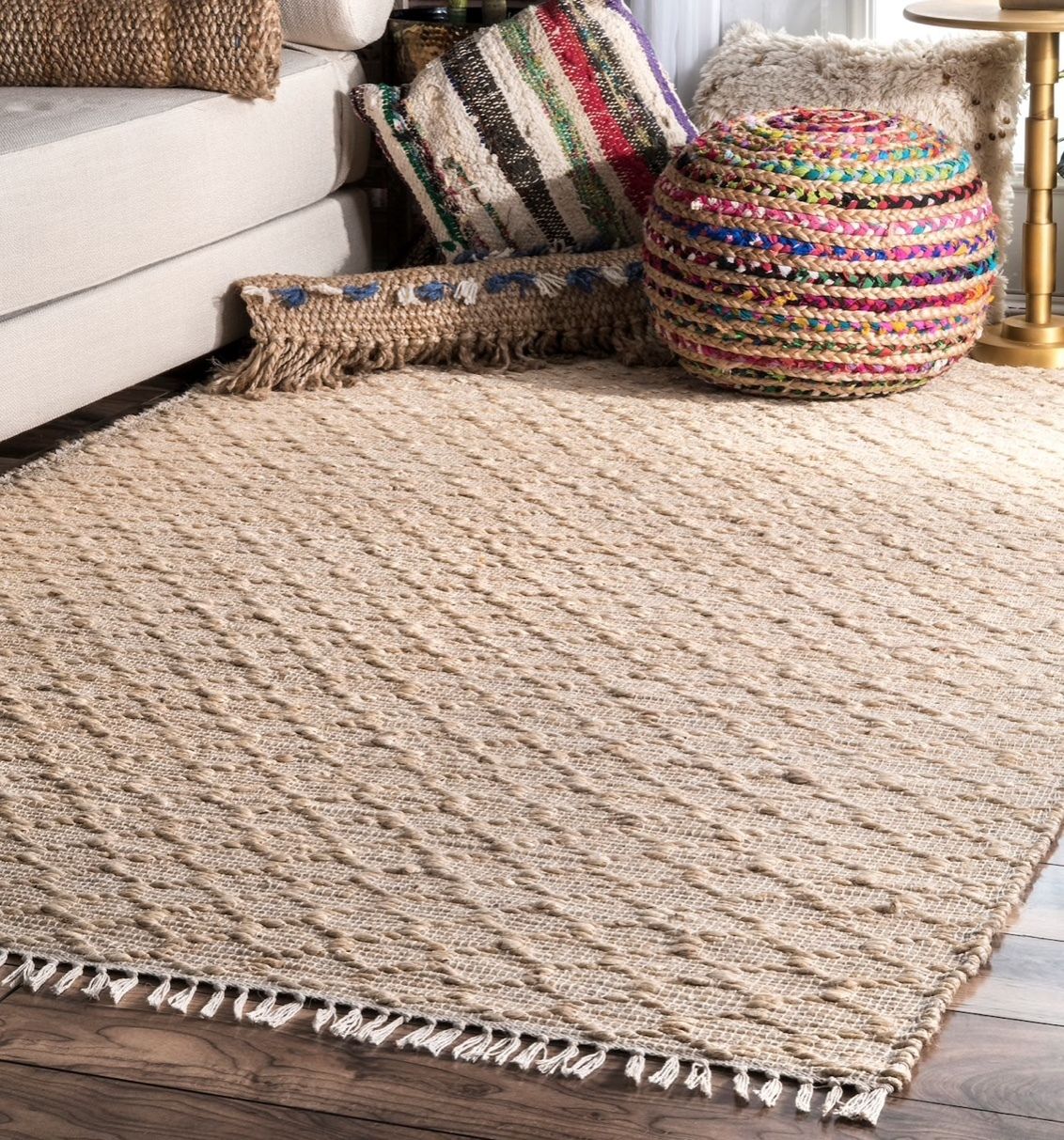 速達発送☆タッセル付き☆ナチュラルファイバーラグ 152x244cm (ラグ