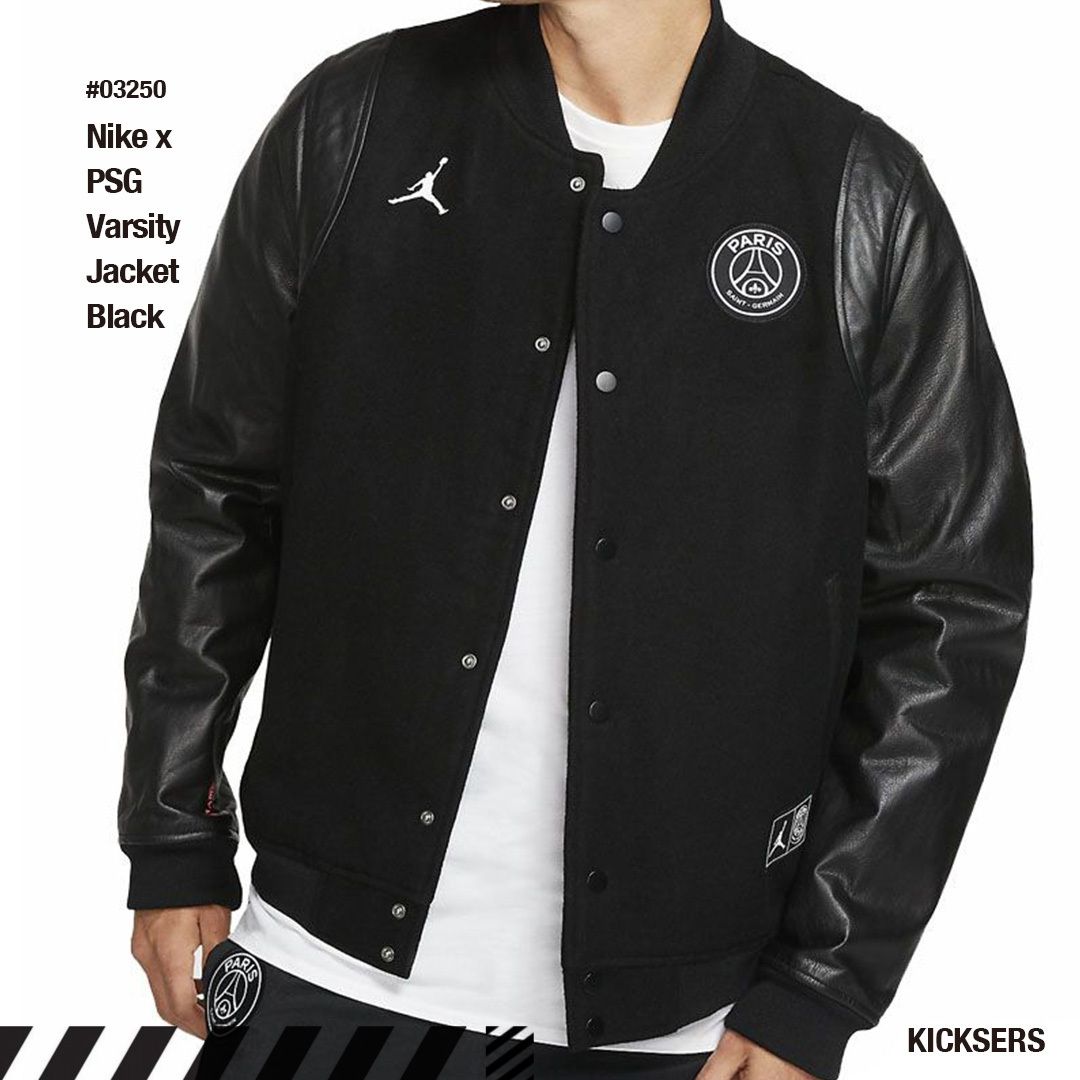 人気話題コラボ！Nike Jordan x PSG Varsity Jacket Black (Nike