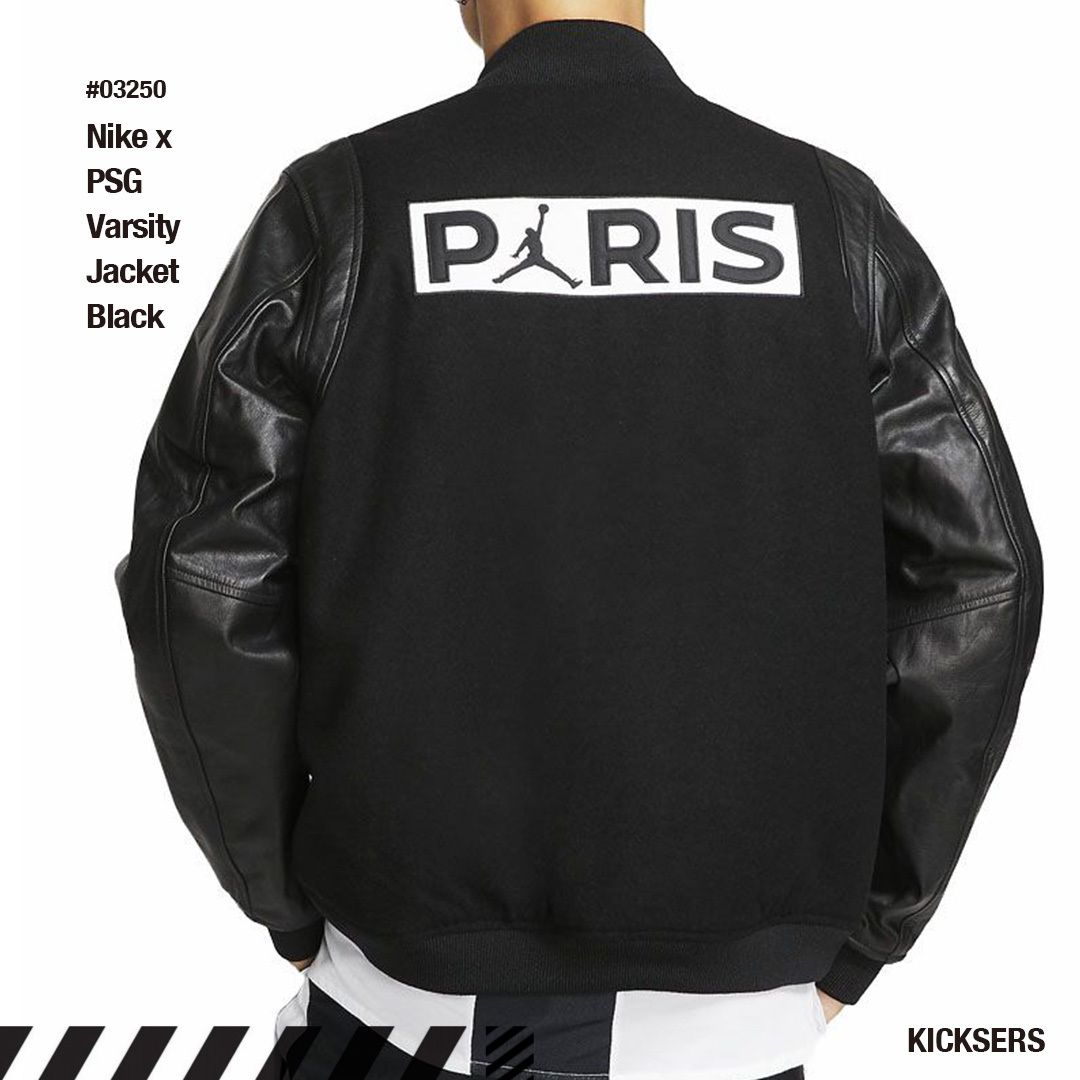 人気話題コラボ！Nike Jordan x PSG Varsity Jacket Black (Nike