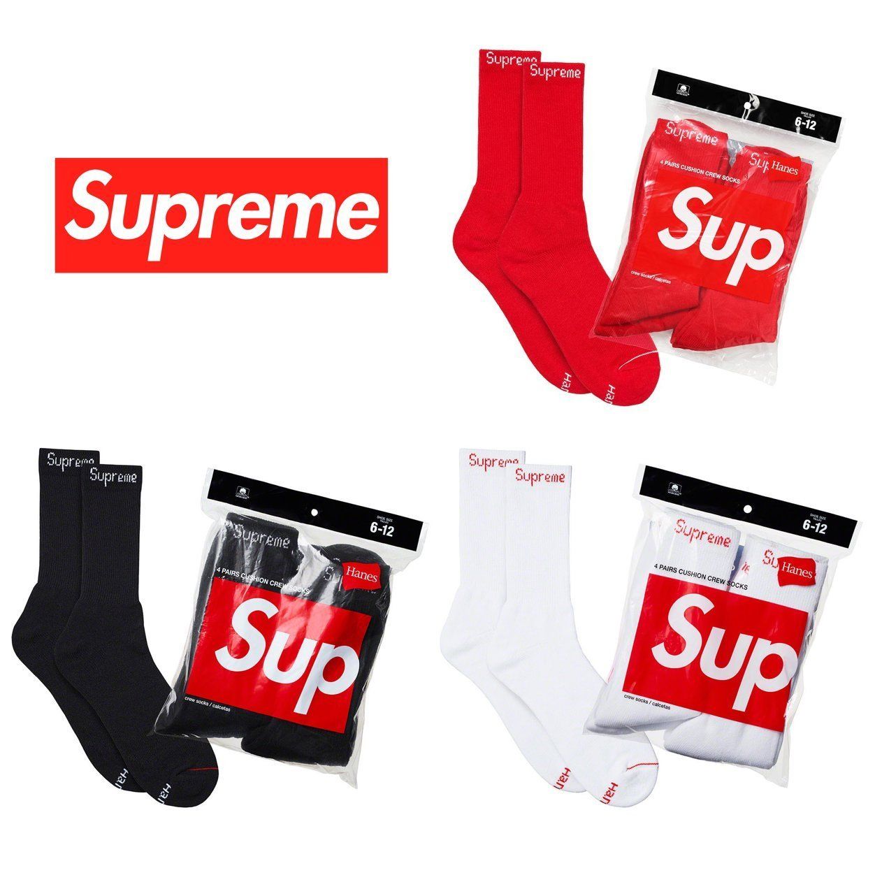 Supreme Hanes Crew Socks 4 Pack - シュプリーム ソックス 靴下