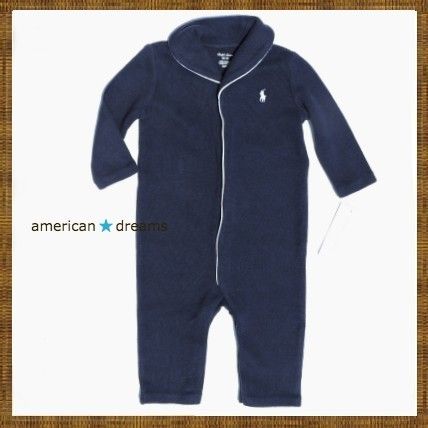 SALE! ラルフローレン ショールカラー前開き長袖ロンパース NAVY