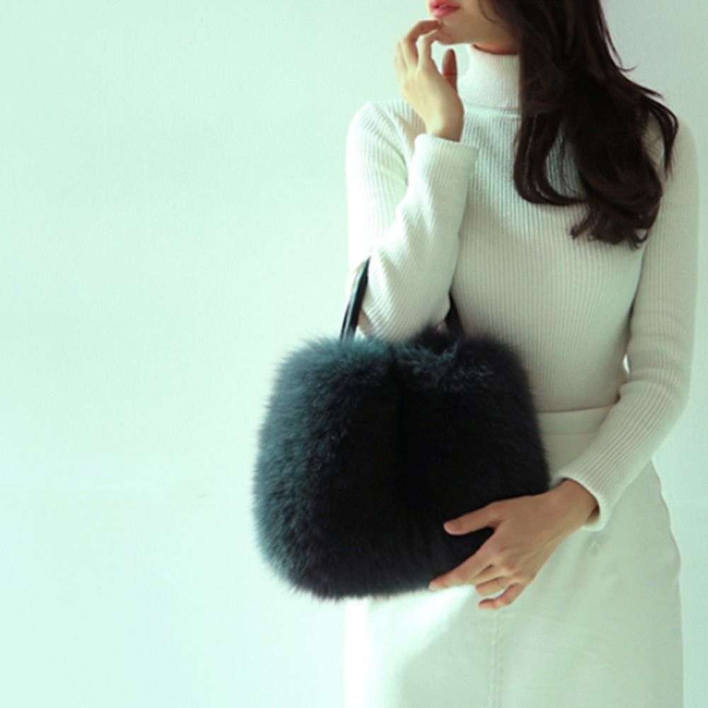 美品 フォックスファーバッグ かごバッグ 本革持ち手 天然素材 美品