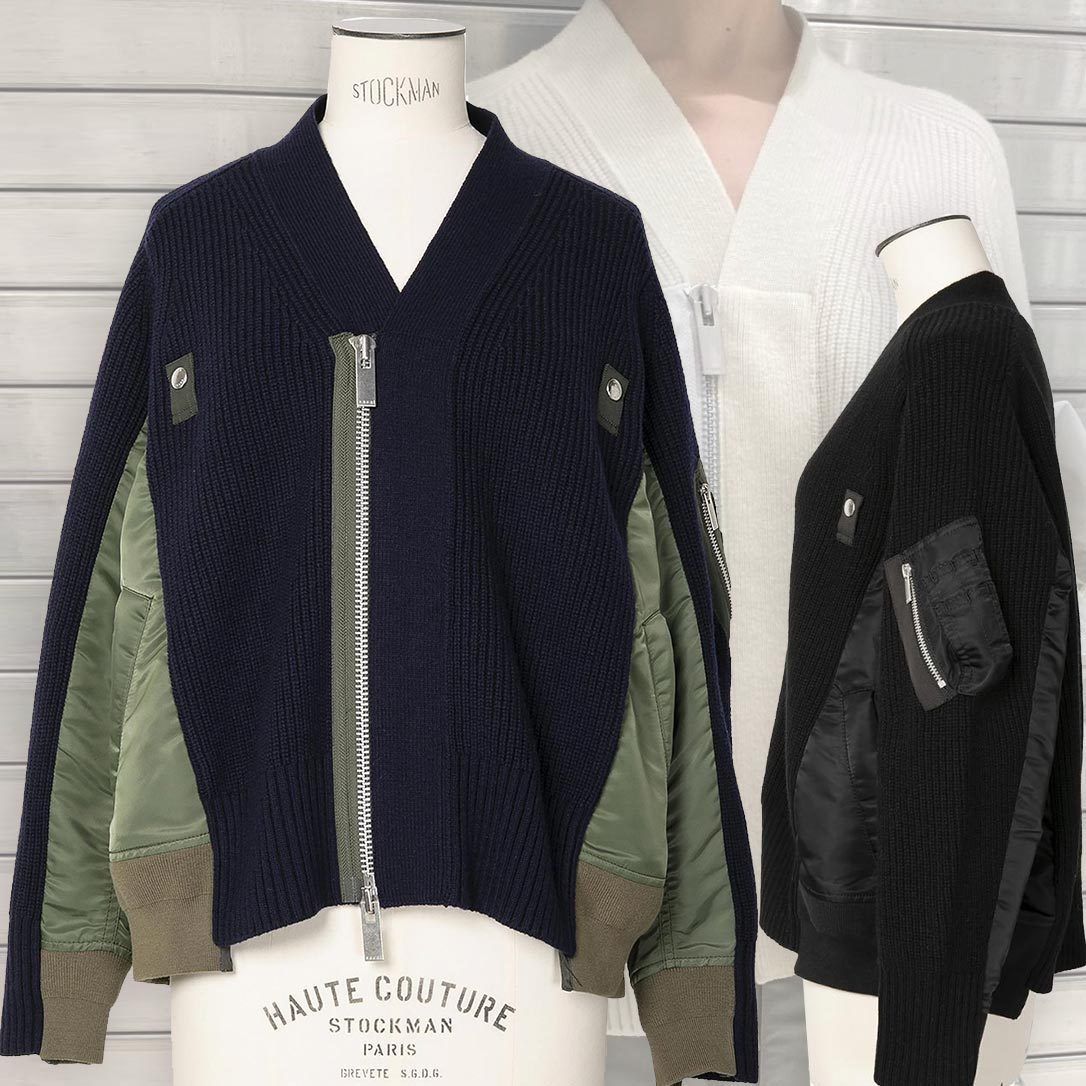 sacai】ウール ニット カーディガン ジャケット V すぐ届く 黒 (sacai