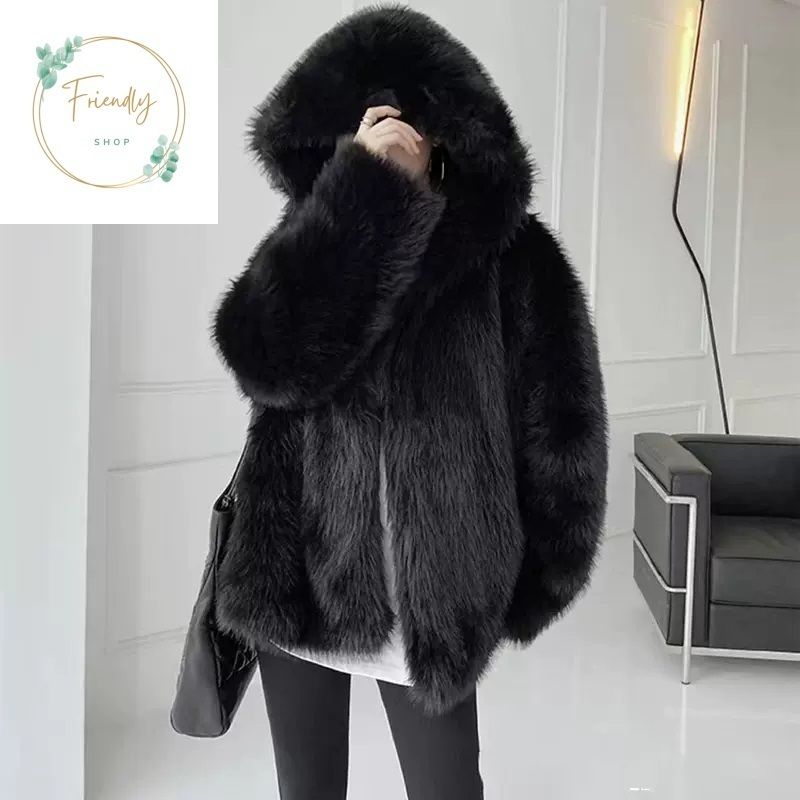 フード付ファーコート ジャケット フェイクファー 韓国 (ムートン