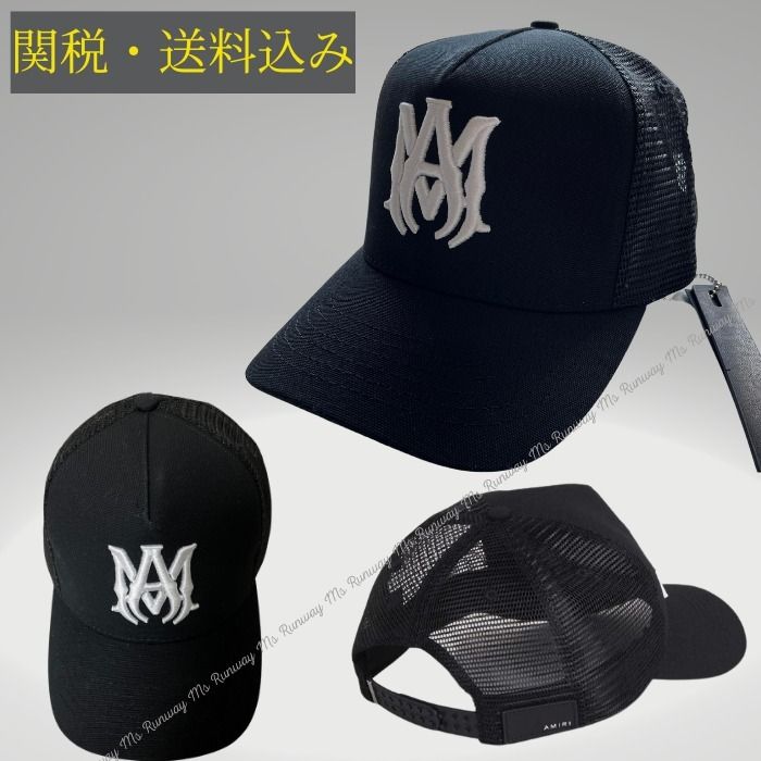 関税込【AMIRI】アミリ コットン&メッシュ MAロゴ キャップ 黒 (AMIRI