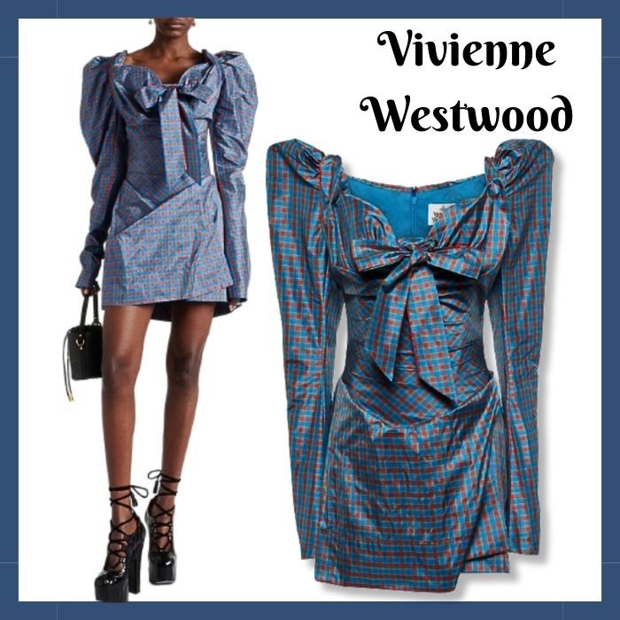 Vivienne Westwood】リボンディテール チェック ミニドレス (Vivienne