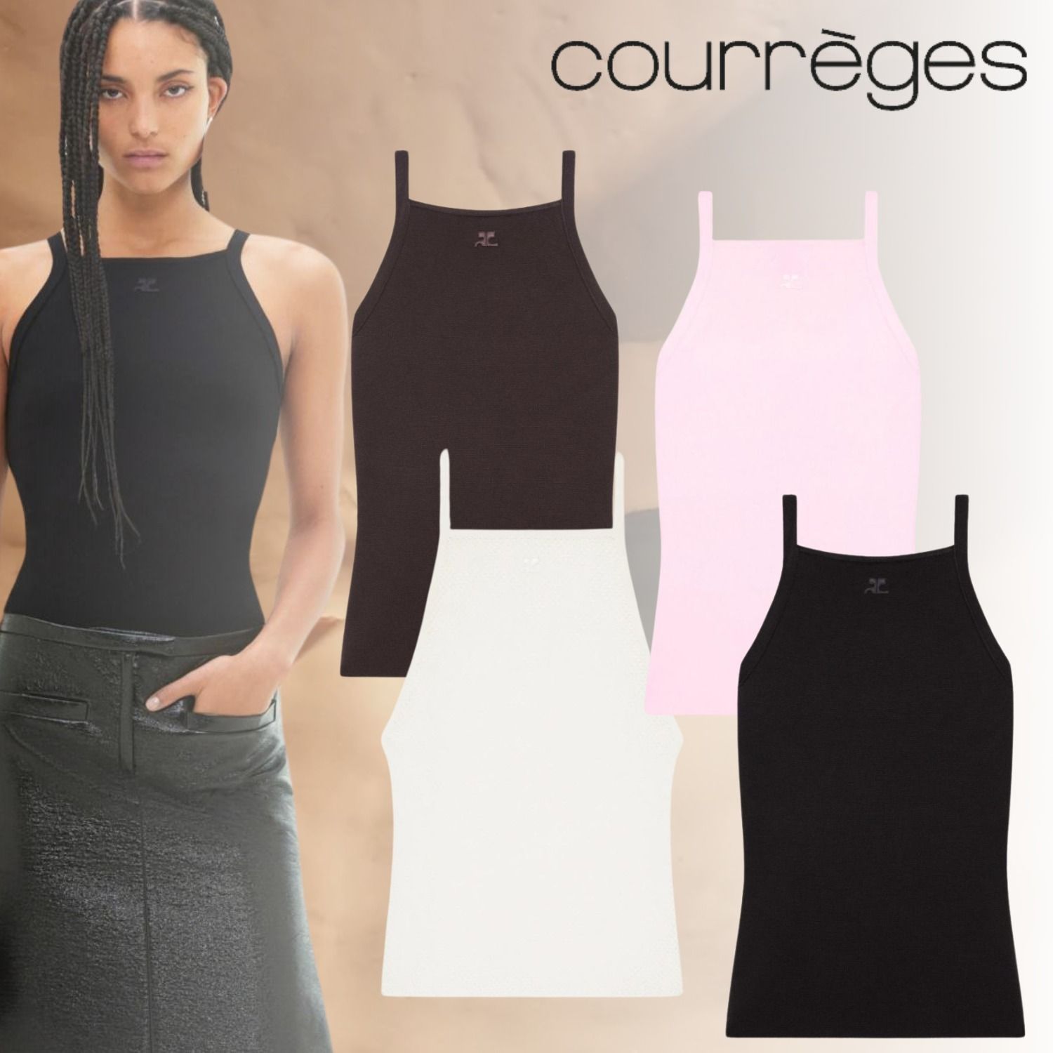 COURREGES クレージュ ニット スクエア Tank Top タンクトップ