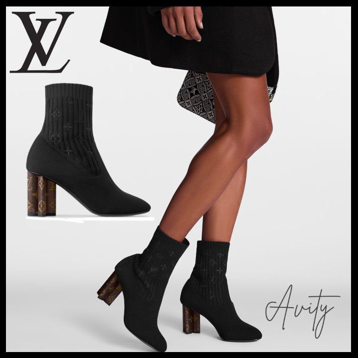 脚長効果♪LVモノグラムシルエットラインアンクルソックスブーツ