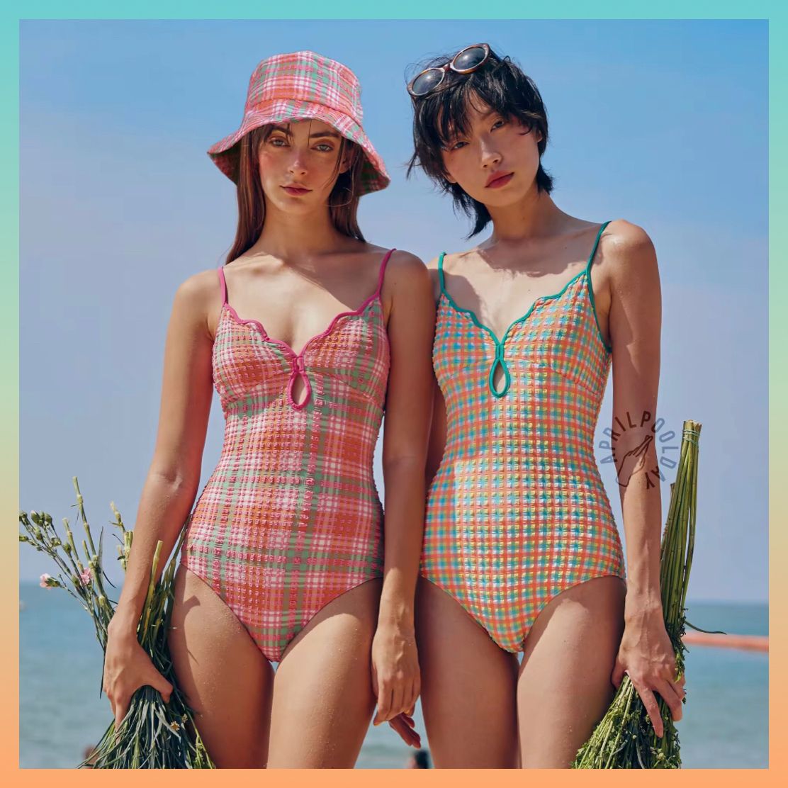 APRILPOOLDAY☆日本未上陸☆チェック柄 ワンピース水着 SWIMSUIT