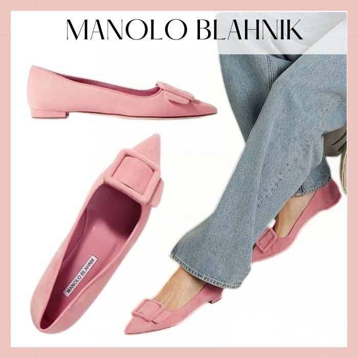 MANOLO BLAHNIK】ピンク☆ Maysale スエード フラットシューズ (Manolo
