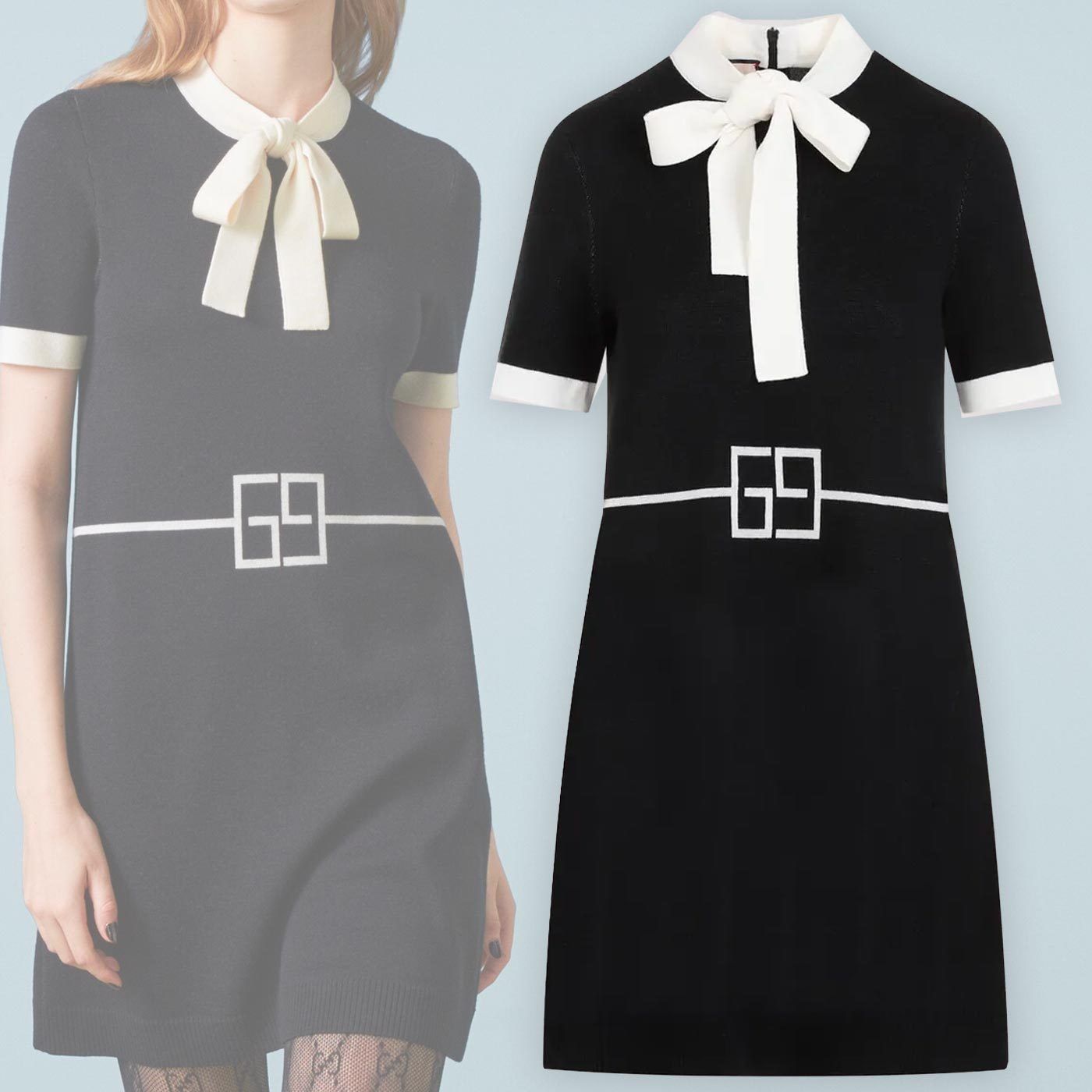 GUCCI】リボン ウールジャガード ワンピースドレス 送料関税込 (GUCCI