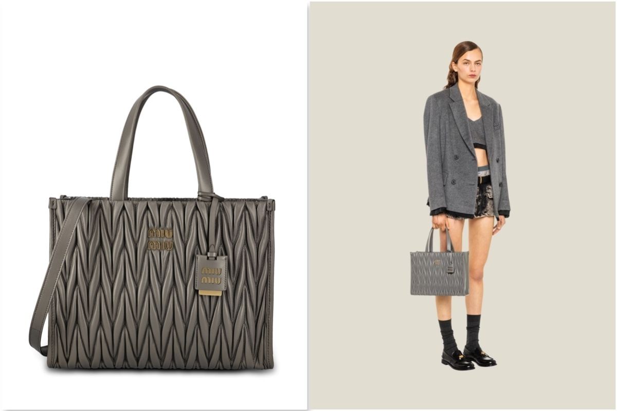 新作＊ MiuMiu マテラッセレザー 2WAYトートバッグ グレー (MiuMiu