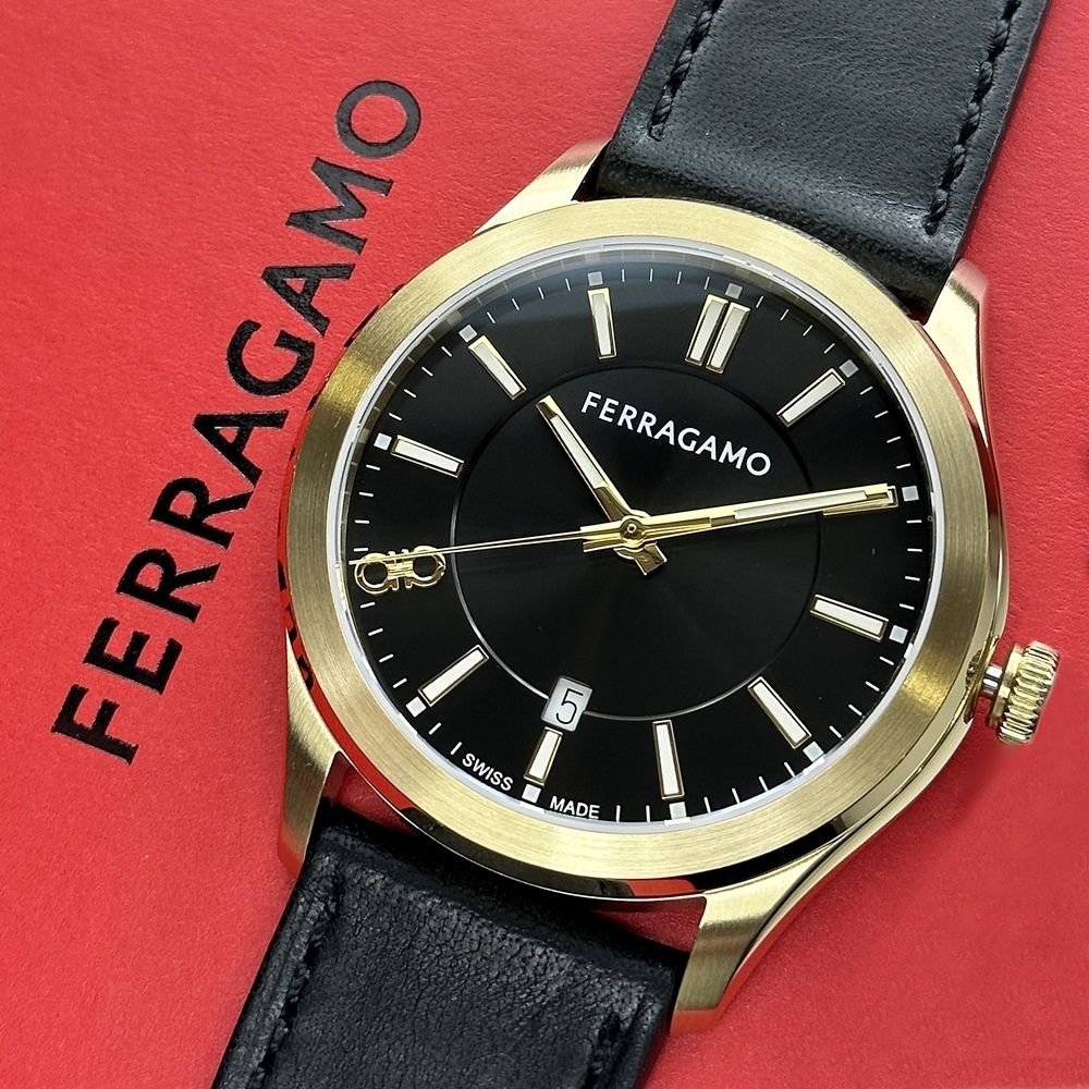 サルヴァトーレ フェラガモ 腕時計 メンズ シンプル 革ベルト 黒
