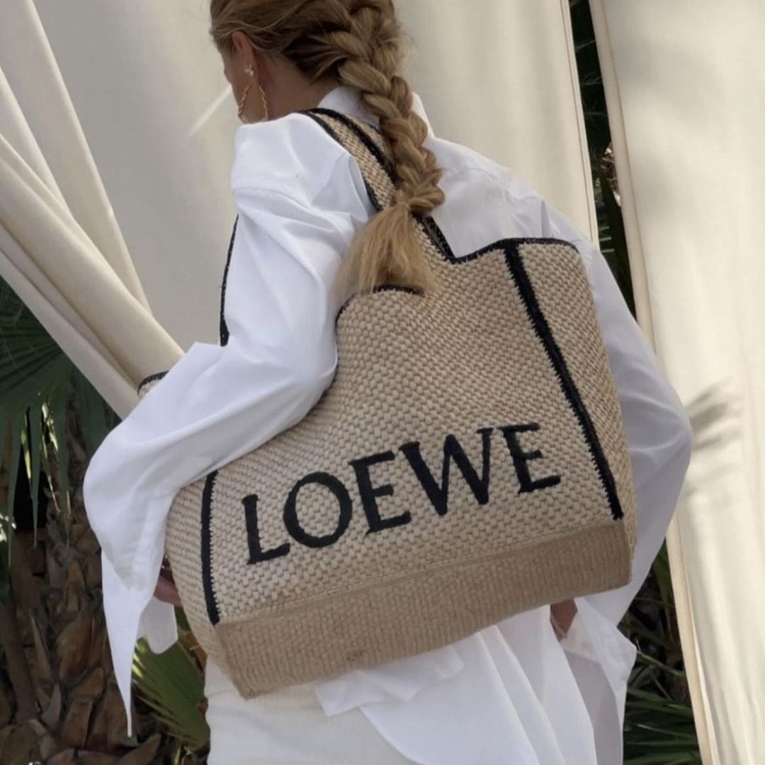 話題】LOEWE◇ラフィア ラージ フォントトート レザーポケット (LOEWE