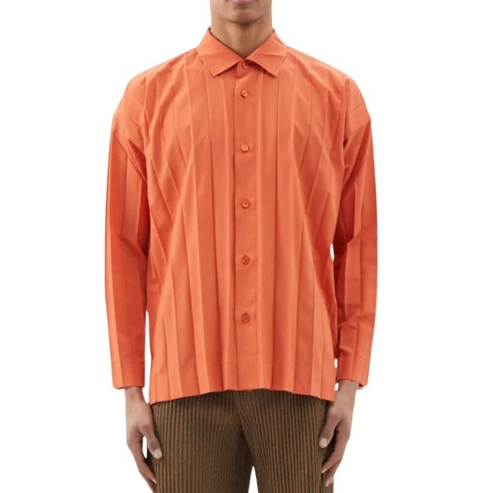 HOMME PLISSE】テクニカル プリーツシャツ オレンジ メンズ (ISSEY