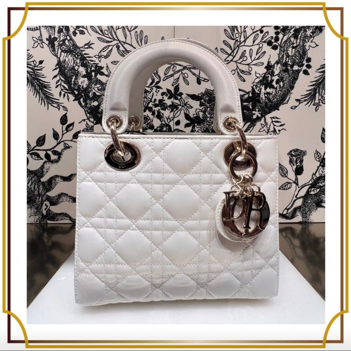 Dior レディー ディオール ミニハンドバッグ 本革レザー 白 ロゴ (Dior