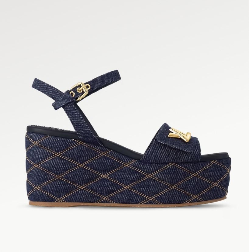 安定感抜群で疲れない♪】ルイヴィトン サンダル デニム 厚底 (Louis