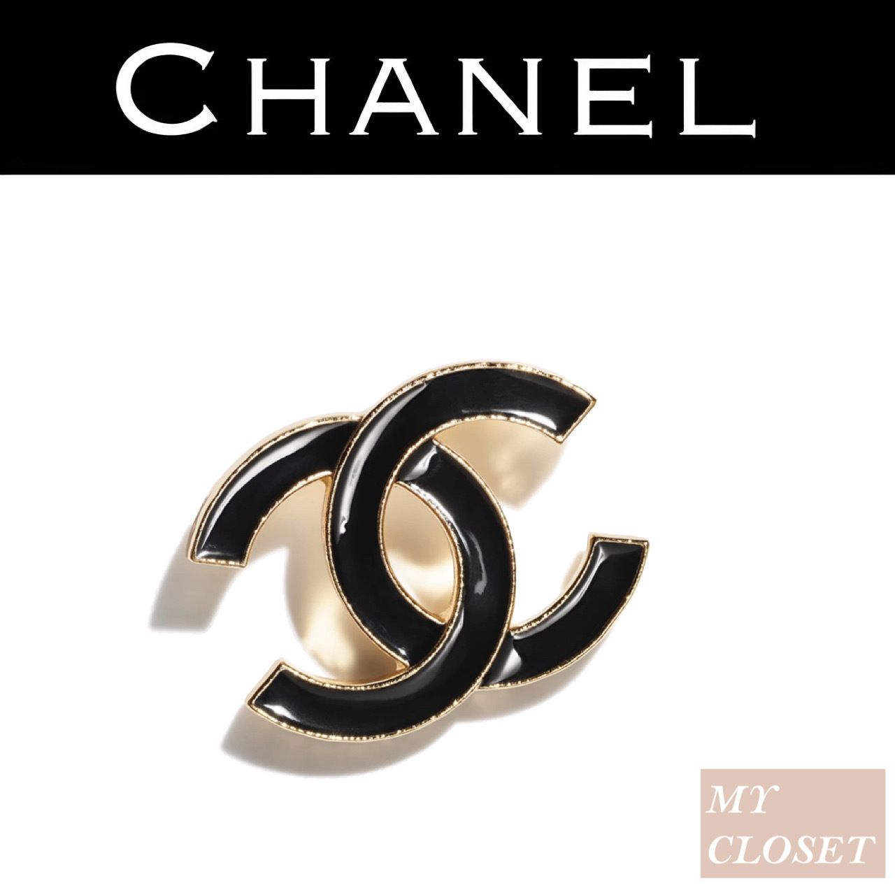 CHANEL CCロゴ ブローチ 黒と金