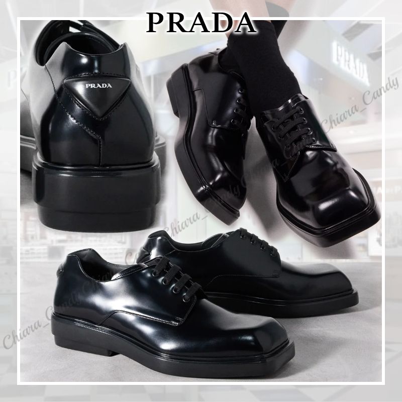 24SS】PRADA_man / スクエアトゥ レザー ダービー シューズ (PRADA
