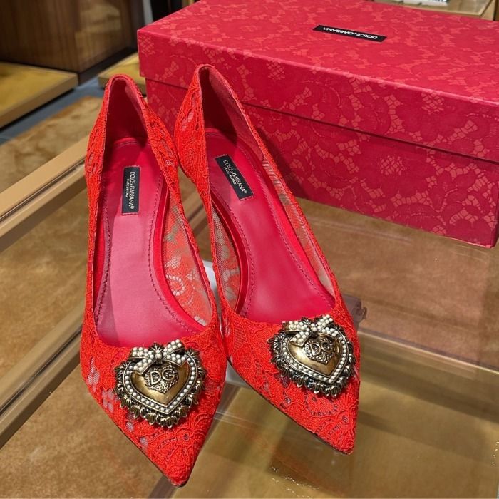 希少 DOLCE&GABBANA ドルガバ DEVOTION ハート レース パンプス (Dolce