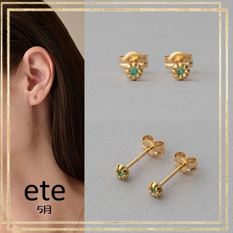 ete エテ ピアス K18YG フルール 誕生石 5月 エメラルド 花 国内