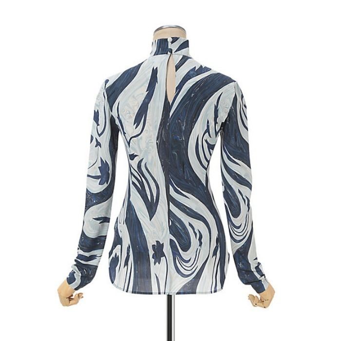 マメクロゴウチ】マーブルプリント ハイネック トップ (Mame