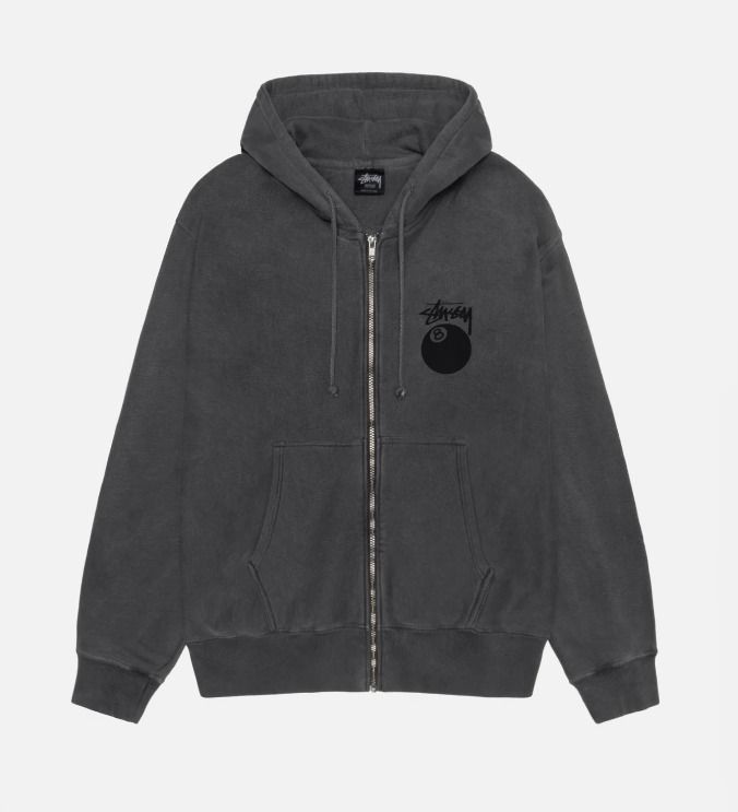 送料・関税込☆STUSSY☆8 BALL ZIP HOODIE PIGMENT DYED☆BLACK