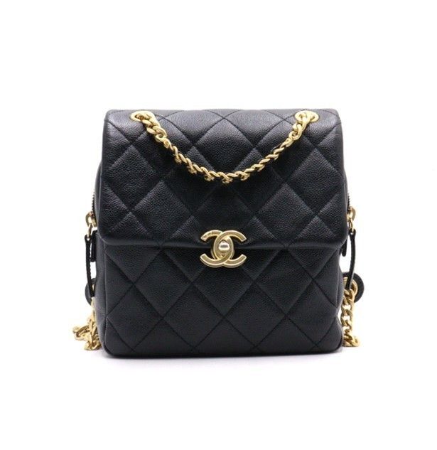 CHANEL 希少 ブラック キャビア ゴールドチェーンリュック 中古