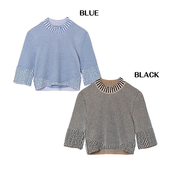 マメクロゴウチ】豆絞り風 クロップド ニットトップ (Mame Kurogouchi