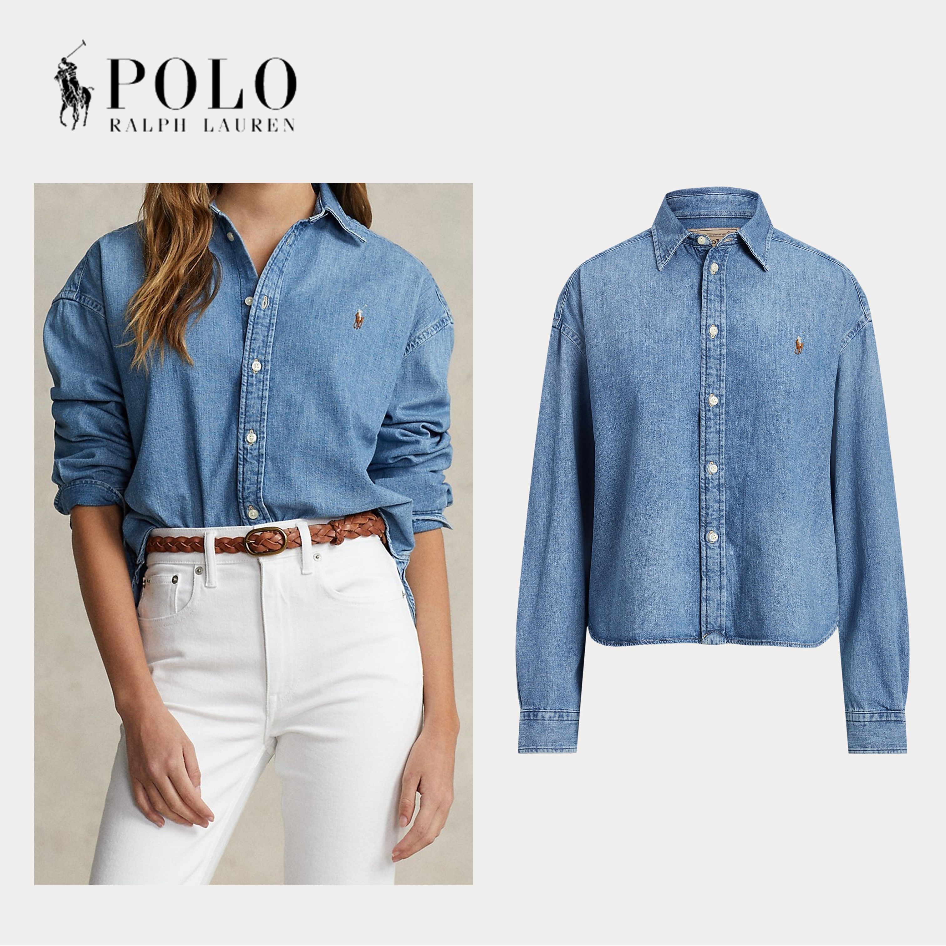 ポロラルフローレン] POLO W ワイド クロップド デニムシャツ (POLO