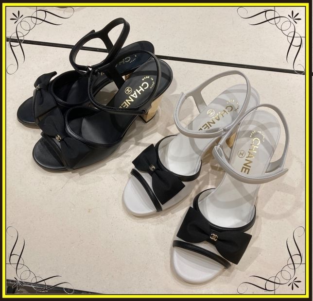 CHANEL】シャネル サンダル リボンにココマーク 金のヒール (CHANEL