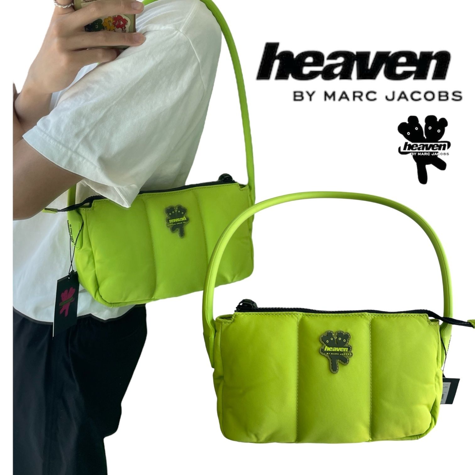 heaven】☆ショルダーバック ☆海外限定 ☆黄緑 ☆ナイロン (heaven BY