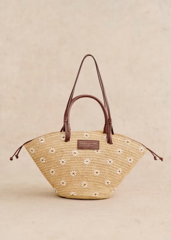 セザンヌ 可愛い 手編込み 2way ラフィア 花柄刺繍 カゴバック (SEZANE