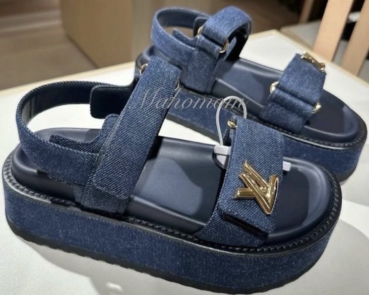 新作 ルイヴィトン ☆ 夏らしいデザイン♪ デニム サンダル 厚底
