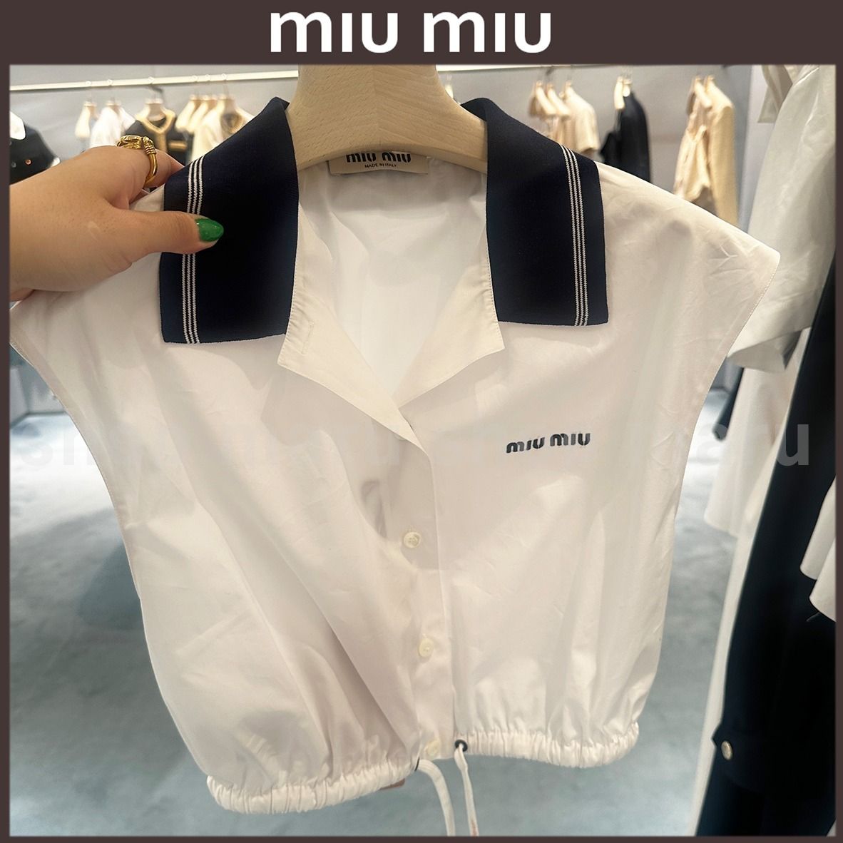 MIU MIU◇ポプリントップス◇シャツ◇ホワイト (MiuMiu/ブラウス