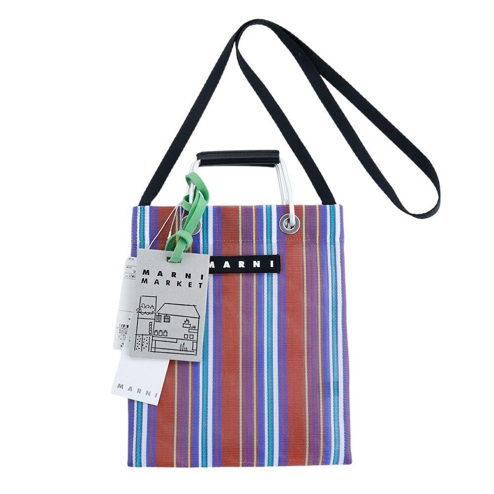 マルニ フラワーカフェ ストライプ ミニ ショルダーバッグ カゴ (MARNI