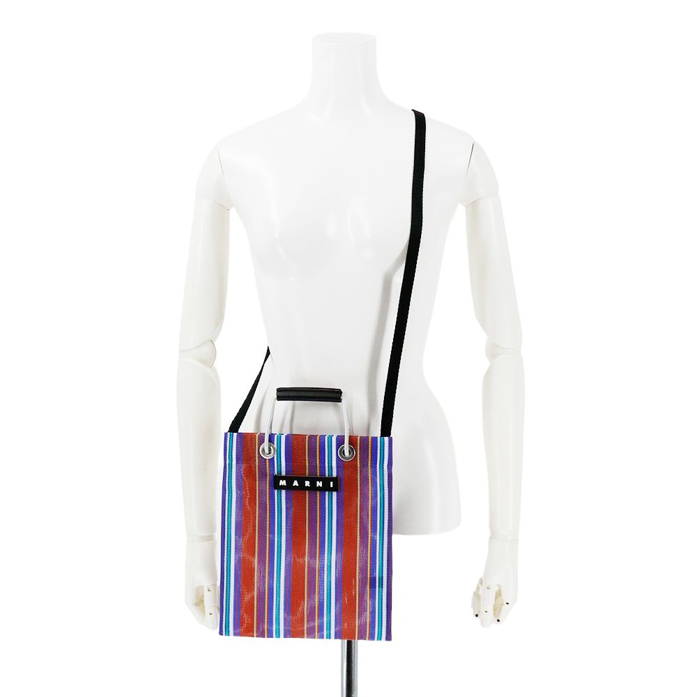 マルニ フラワーカフェ ストライプ ミニ ショルダーバッグ カゴ (MARNI